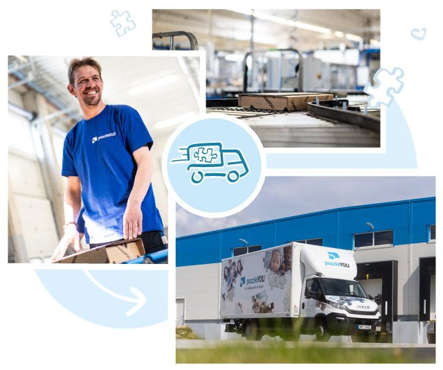 Kompetentni pracownicy zajmują się aktualnie wysyłką do 23 krajów. W Europie lub w Ameryce Północnej – puzzle z puzzleYOU są w ciągu kilku dni u Ciebie.